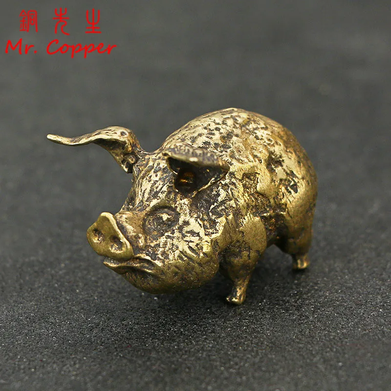 

Retro Copper Chinese 12 Zodiac Flying Pig Statue Home Decoration Antique Brass Lucky Animal Figurine Small Table Desk Ornaments