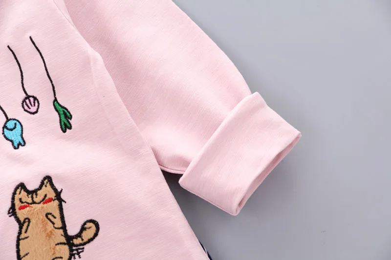 Демисезонный, Модная хлопковая одежда для маленьких мальчиков детские штаны с вышивкой и рисунком кошки Рубашка с отворотом Брюки 2 шт./компл. младенческой Детские повседневные комплекты