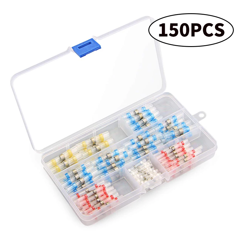 

150pcs Terminal Solder Seals Heat Shrink Wire Terminals Butt Connectors Insulated Sleeve Kit Waterproof Fuses