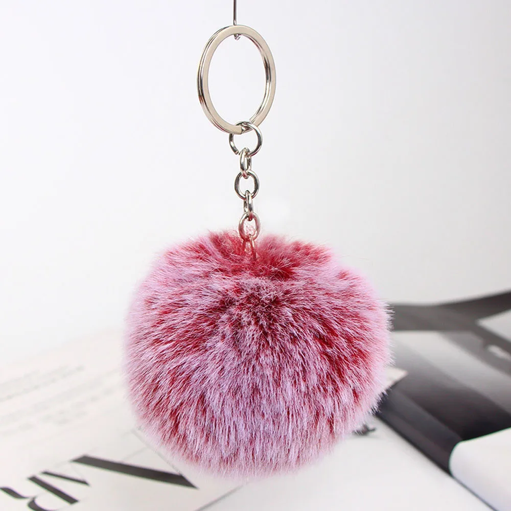 Fluffy Fur Pom Pom Keychains Soft Faux Rex Rabbit Fur Ball Car Keyring  Pompom Key Chains Women Bag Pendant Jewelry Diy
