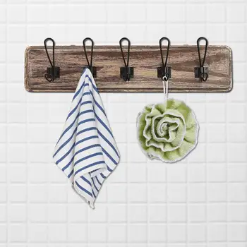 

5 Hooks Wood Coat Rack Hook Wall Mounted Clothes Hooks Hat Umbrella Hanger