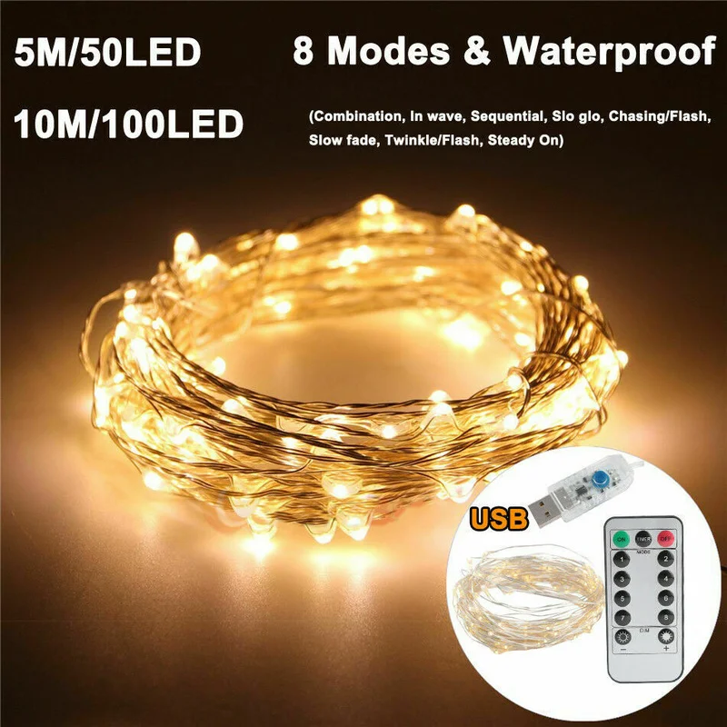

5M/10M LED fairy lights garland curtain lamp Remote control USB string lights New Year Christmas decora for home bedroom window