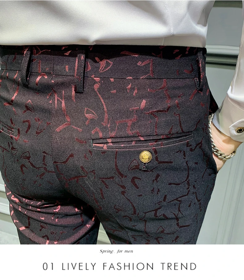Pantalones весенние мужские брюки, модные ЖАККАРДОВЫЕ мужские брюки, брюки для офиса, мужские облегающие деловые брюки