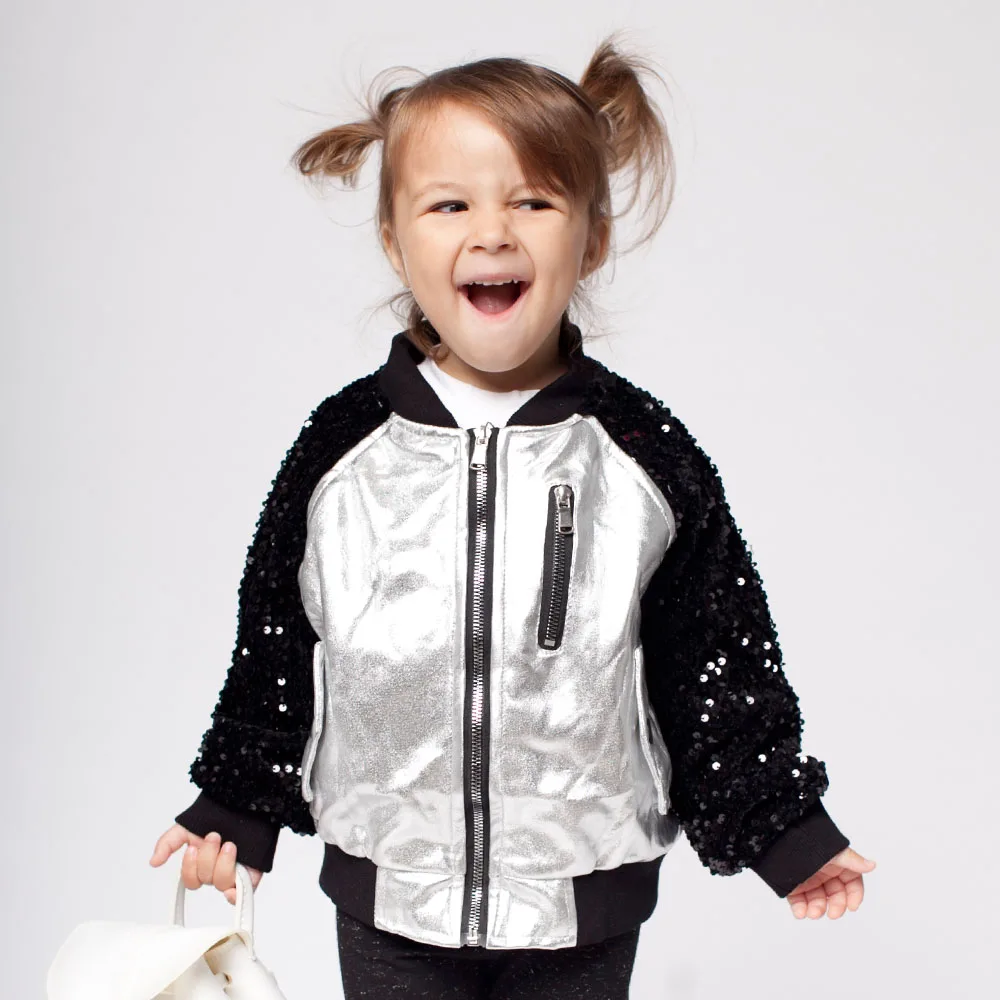 Kopen Fuax Leren Jas Voor Meisjes Sequin Jacket Merk Kleding Meisjes Jas Jongen Kinderen Kleding Herfst Jas Meisje Baby Jongen Jas