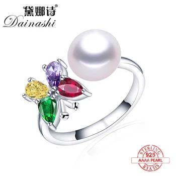 

2020 New Natural Freshwater Pearl Ring 925 Sterling Silver Colorful Butterfly Luxury Zircon Ring Adjustable Fine Jewelry Women