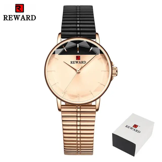 REWARD Women Watches New Modern Dial Stainless Steel Strap Quartz Watch Waterproof Ladies Stainless Steel Casual Wristwatch Black