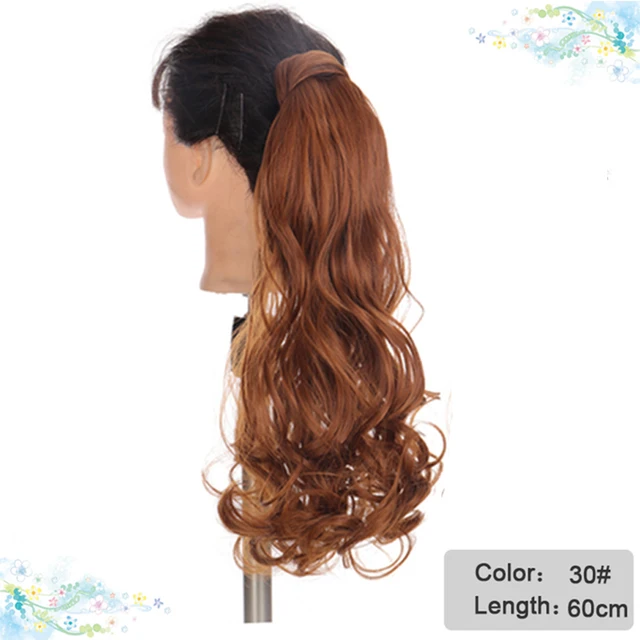 DIANQI Synthetic Corn Wavy Long Curly Ponytail Hairpiece Wrap on Clip Hair Extensions Black Pony Hair 30