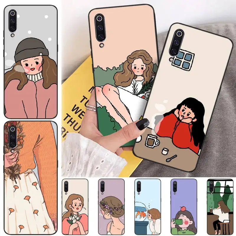 

OFFeier Pretty girl illustration Cover Black Soft Shell Phone Case For Xiaomi mi 6 6plus a2 8 8se a2lite 8lite 9 9se mix2