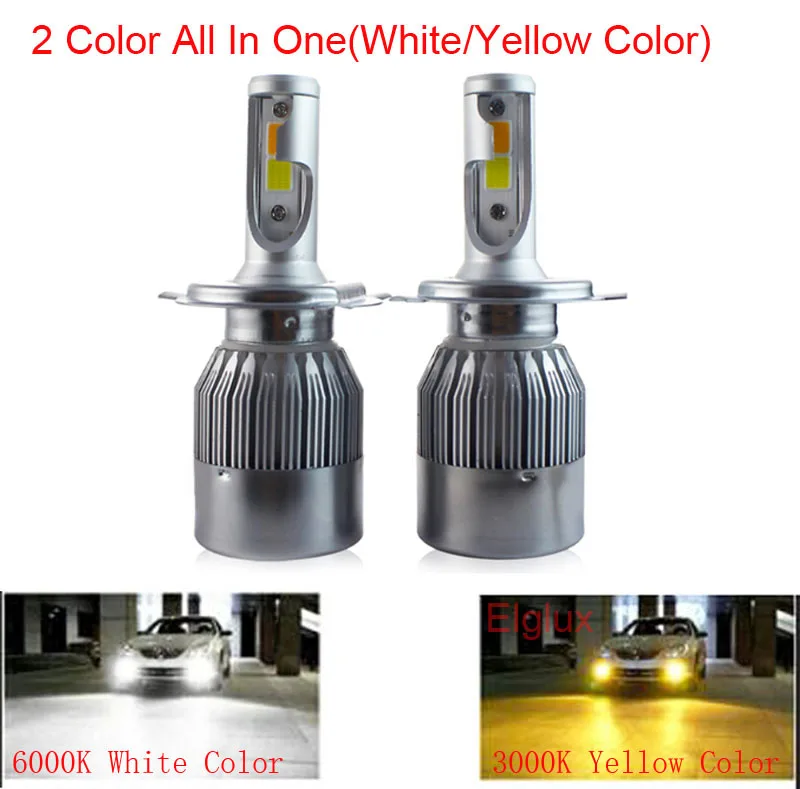 3000K 6000K 2Color 2 шт. 4300 К 6000 H7 светодиодный фар автомобиля H4 лампы H1 H11 H3 H8 H9 9005 HB3 9006 HB4 H27 9007 80 Вт 12000LM Turbo лампы для передних автомобильных противотуманных фар - Испускаемый цвет: 3000K 6000K 2Color