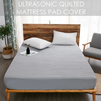 

LFH Padding Mattress Pad Cover Quilted Fitted Sheet Style Mattress Protector Gray Solid Color Bed Sheet