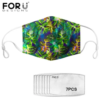 

FORUDESIGNS Face Masks Hot Style Tropical Leaves/Floral Printed Mouth Cover Macka Active Carbon PM 2.5 Filters Elastic Mascara
