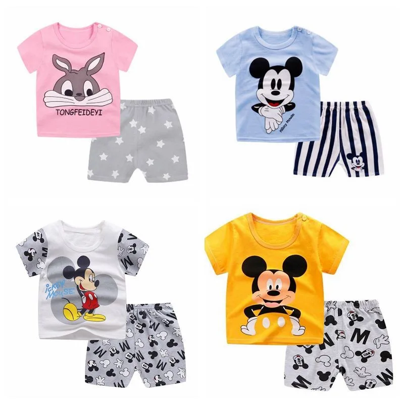 Disney Mickey Mouse 2021 Summer New Children's Clothes Set Kids T-shirt+shorts 2pcs Baby Boys Girls Casual Clothing Sets | Детская