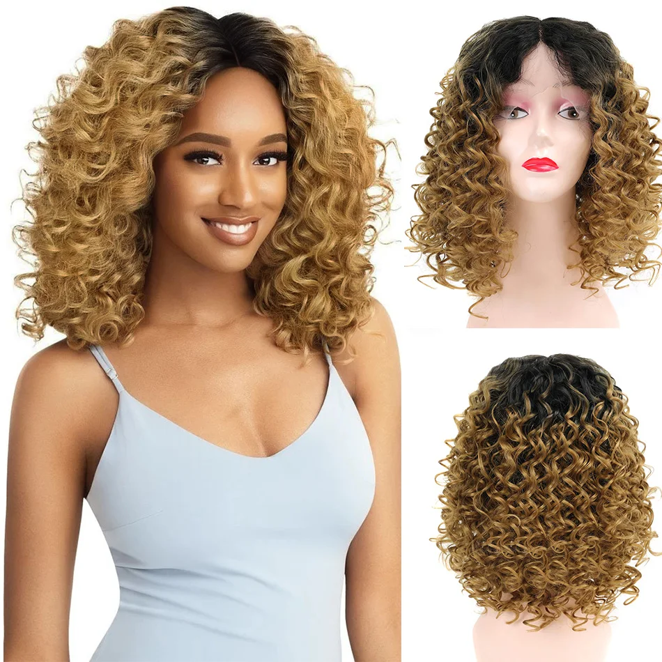 Короткий кудрявый парик Боб на сетке спереди Синтетические Искусственные волосы