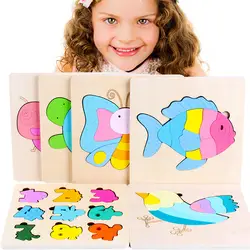 Детские с рисунками животных деревянные развивающие памяти головоломки 3D детского сада