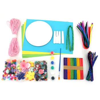 

DIY Handmade Art Craft Materials Kit Includes Pompoms Pipe Cleaners Paper Craft Plates Popsicle Sticks Glue for Kids Children