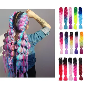 

Synthetic Braid Hair Extensions For Crochet Braiding hair 24 inch Jumbo Extensions Ombre Two Tone Color colored hair wicks