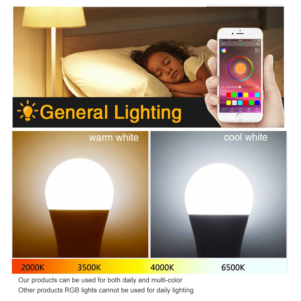 Беспроводная Bluetooth умная лампочка шкаф Домашний Светильник ing Лампа 15 Вт E27 RGB светодиодный светильник с изменяющимся цветом светодиодный светильник с регулируемой яркостью