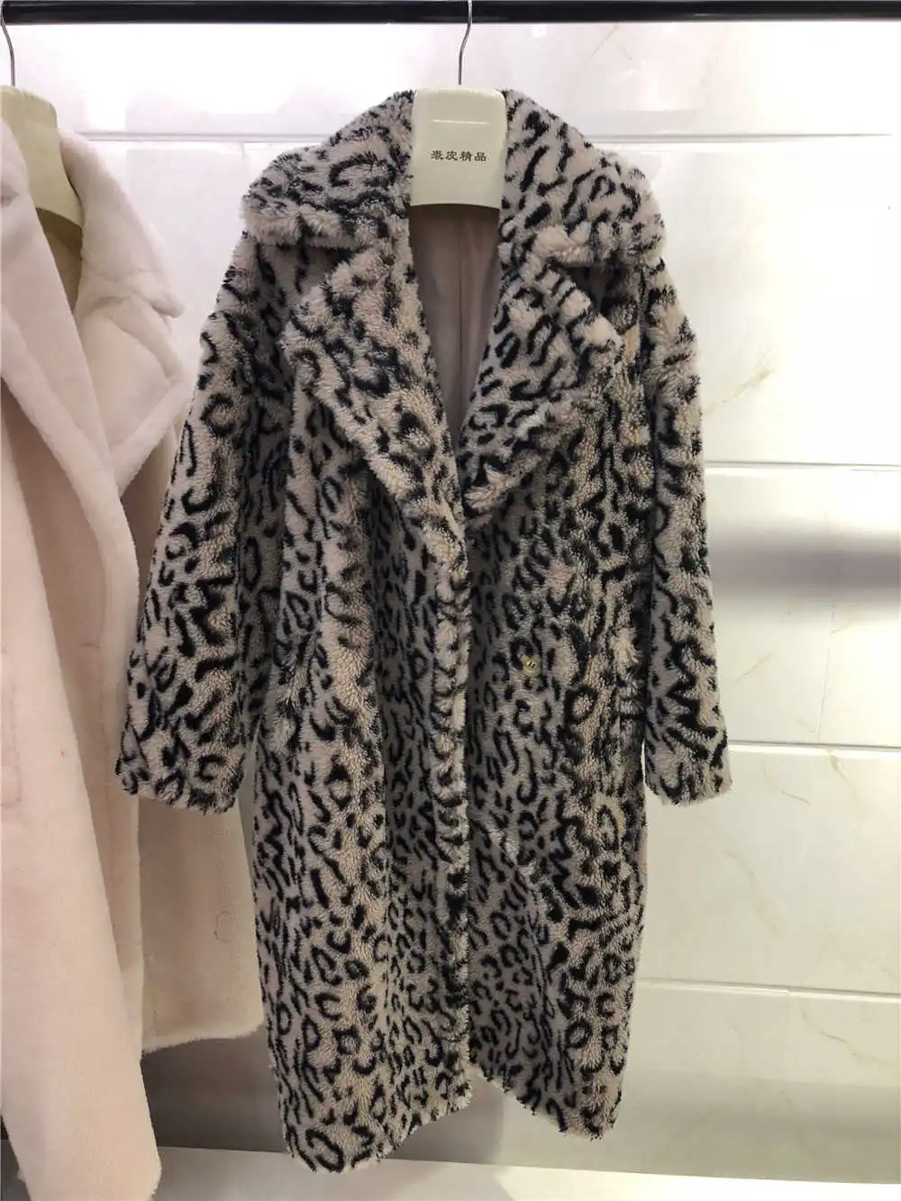 Leopard Print Long Плюшевое пальто короткая и длинная стильная женская плюшевая куртка Медвежонок с отворотом из натуральной шерсти Женская верхняя одежда из овечьего меха S7480B - Цвет: Leopard Print Long