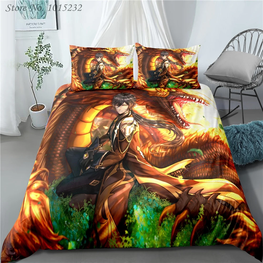 Genshin Impact 3D Printed Bedding Set Duvet Covers Pillowcases Comforter Bedding Set Bedclothes Bed Linen 01 