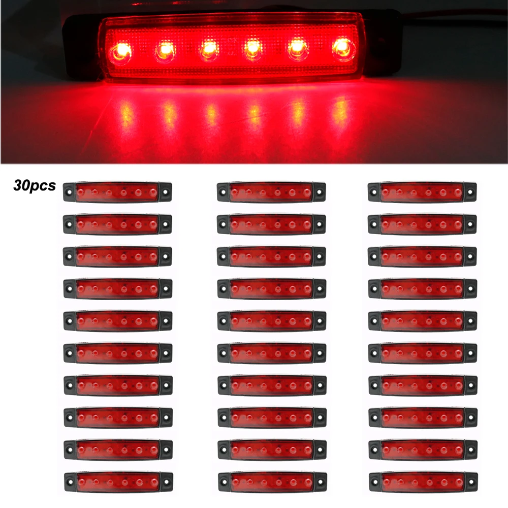 30 шт. 12/24V 6 светодиодный красный+ белый+ желтый прицеп пикап Боковые указатели поворота Габаритные светильник - Цвет: 30pcs red