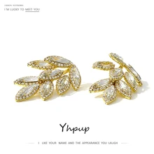 Yhpup, роскошные серьги-гвоздики с кристаллами, геометрические серьги в виде листьев, Серьги Brincos, массивное очарование для женщин, ювелирные изделия для свадебной вечеринки, S925