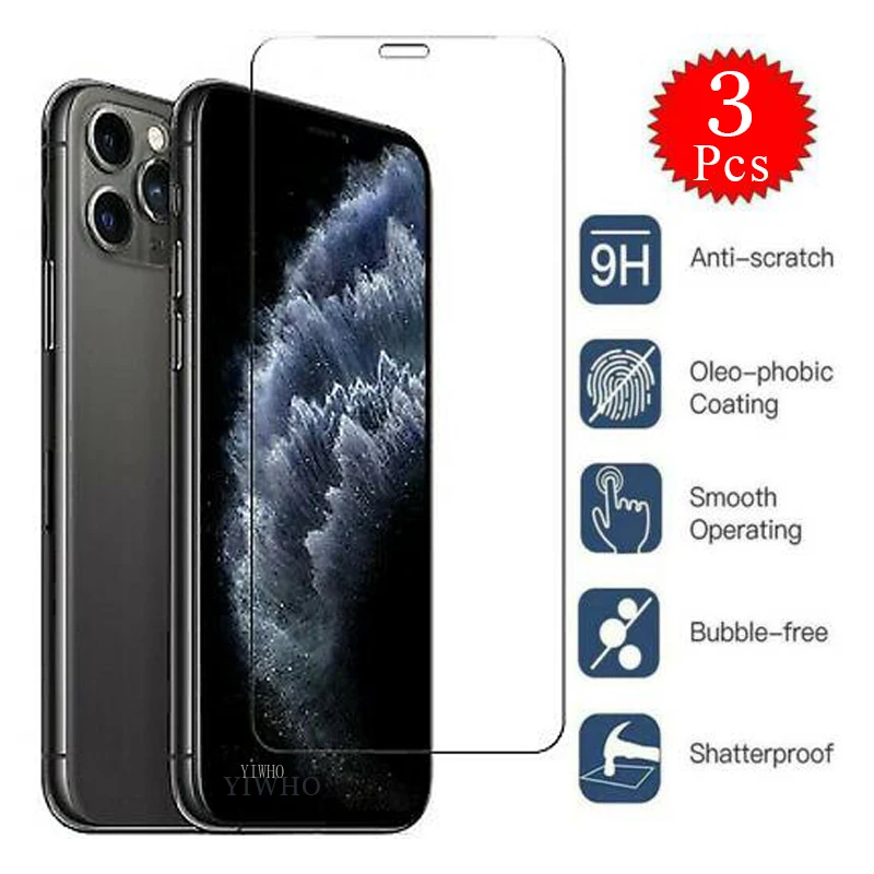 

3 Pcs Set Full Cover on For IPhone 11 Pro Max X XR XS 7 6 8 Plus Screen Protector Protective Tempered Glass Film HD Transparent