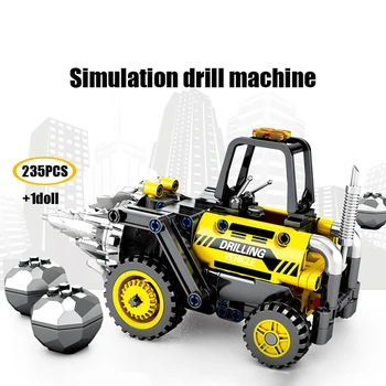 

Urban Engineering Road Pressure Drill Car Science Technology Engineer Boy Small Particle Assembled Kid Building Blocks Toys