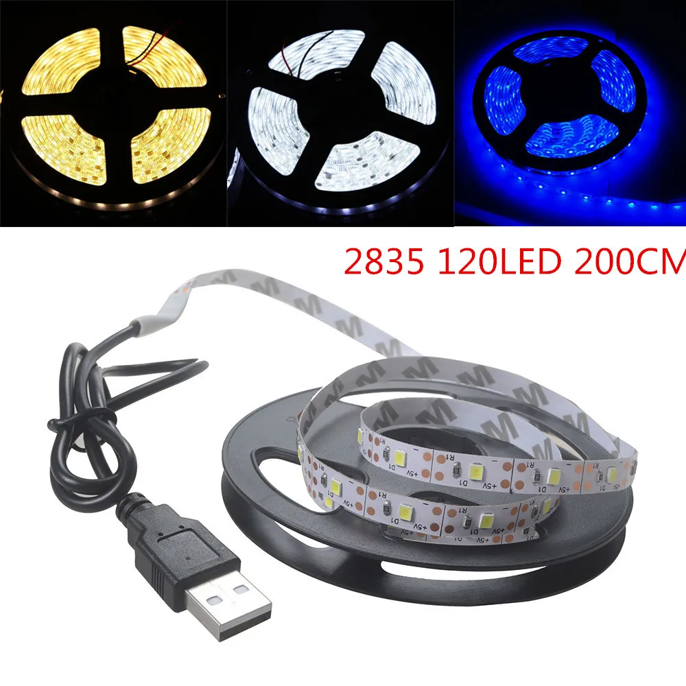 

Bzoosio 5V 2835 30/60/120/180SMD White/Warm white/Blue LED Strip Light Bar TV Car Back Lighting USB Self-adhesive rgb led F1