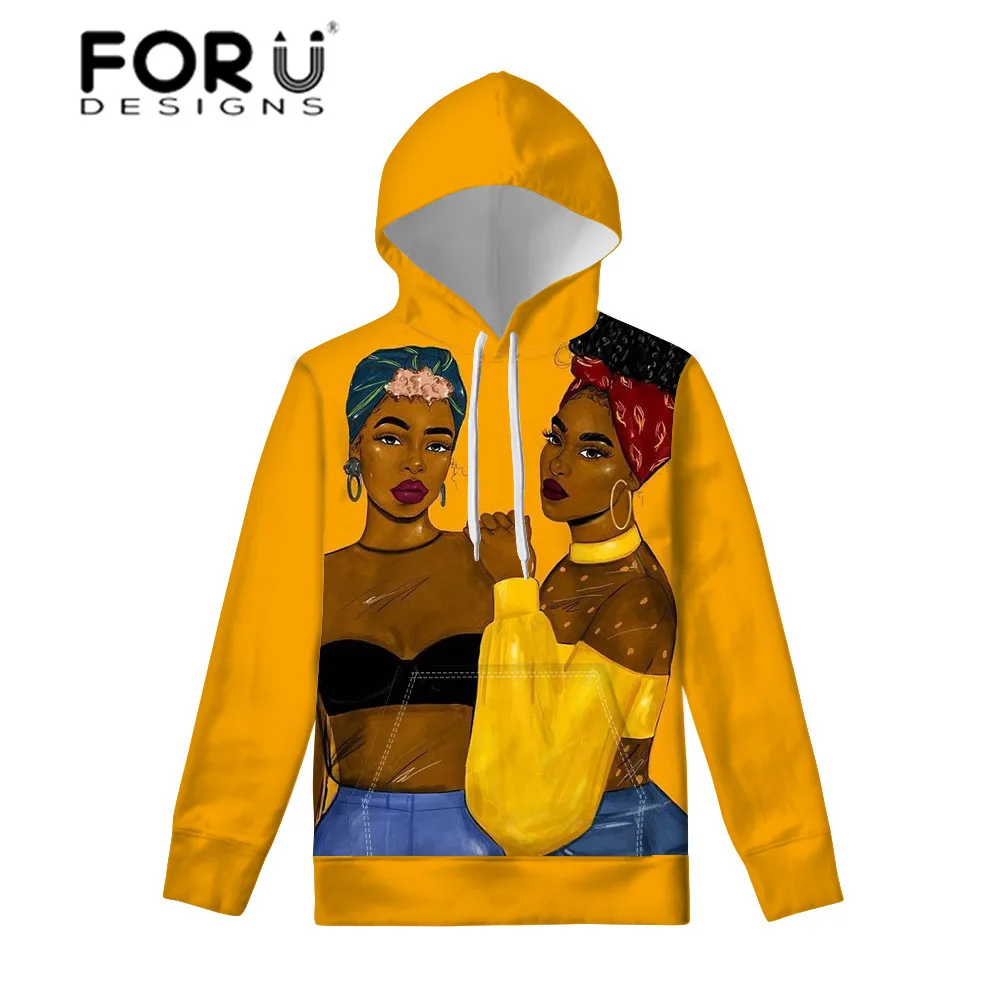 FORUDESIGNS женские черные художественные африканские толстовки с принтом для девочек пуловеры для подростков Kawaii худи женская спортивная одежда