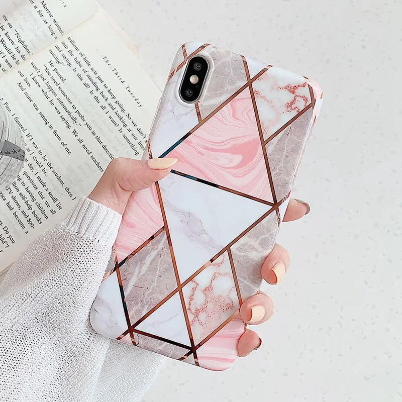 Художественный геометрический мраморный чехол для телефона iphone XS XR XS Max 6 6S 7 8 Plus глянцевый мягкий силиконовый чехол, блестящий перстень, украшенный бриллиантами