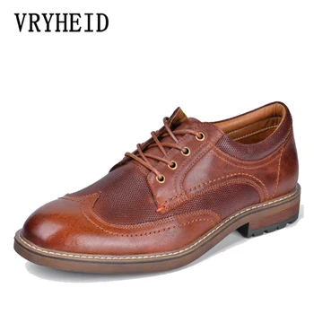 

VRYHEID New Cowhide Men's Shoes Genuine Leather Casual Business Formal Shoes Retro Bullock Men Oxford Dress Shoes Big Size 39-50