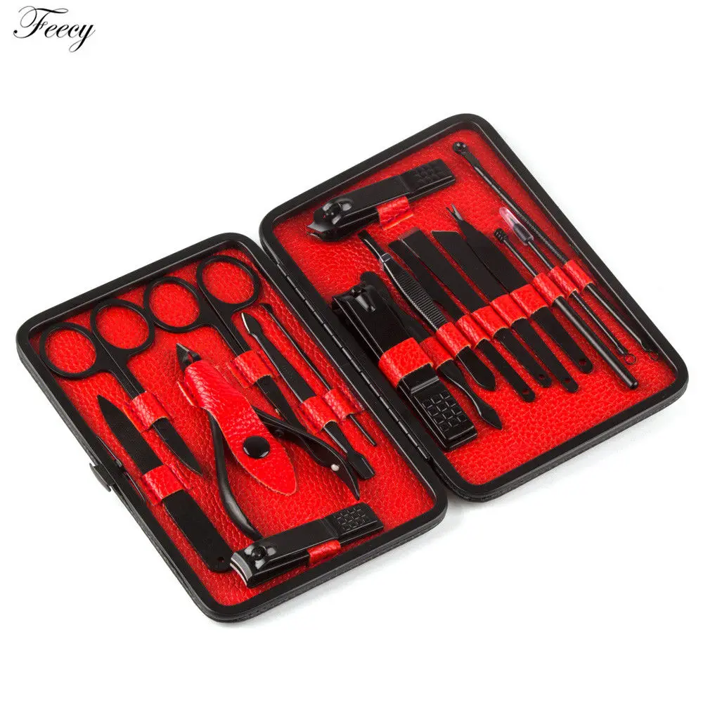 NC1801 red Маникюрный набор для маникюра, 18 шт., машинка для стрижки ногтей, набор ножниц, инструмент для педикюра, набор из нержавеющей стали, кисточки для маникюра - Цвет: NC1801 red