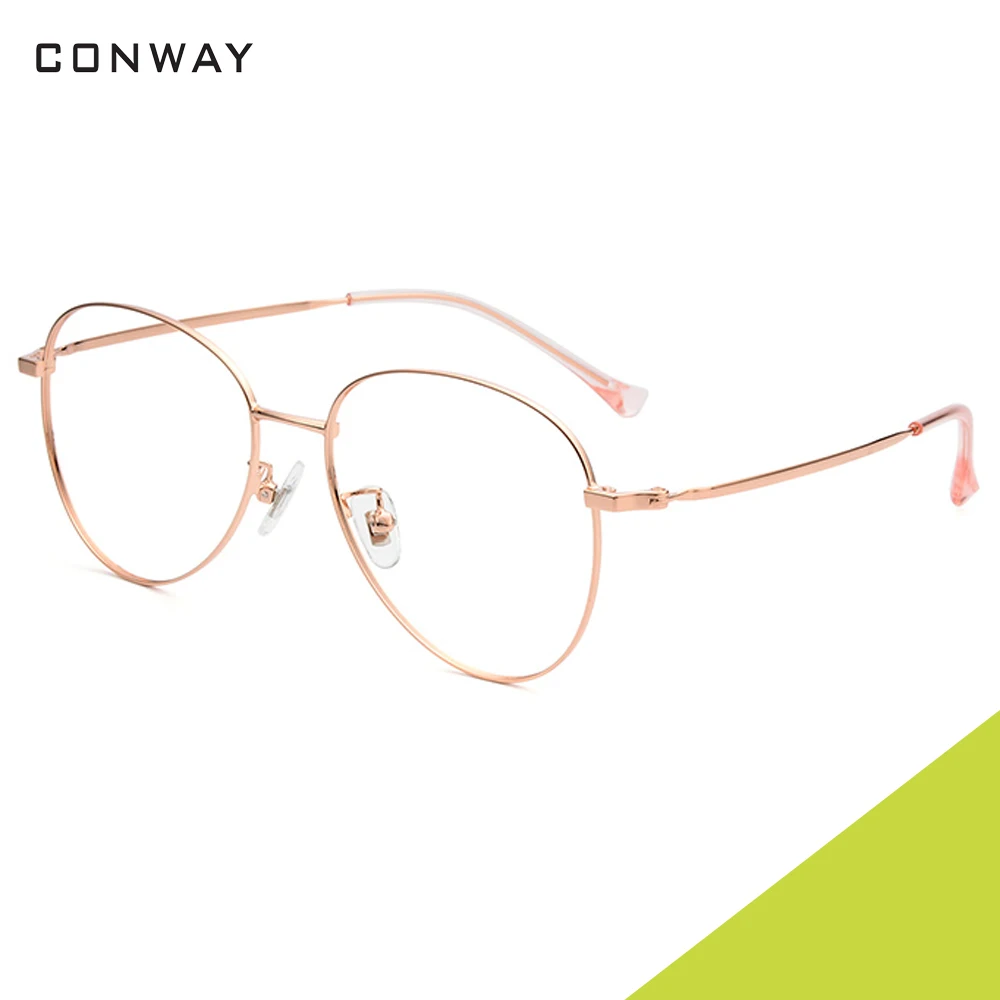 Rose Gold Coneway модные Avaiation очки, оправа для женщин и мужчин, большие прозрачные линзы, очки без рецепта, легкие титановые очки - Цвет оправы: Rose Gold