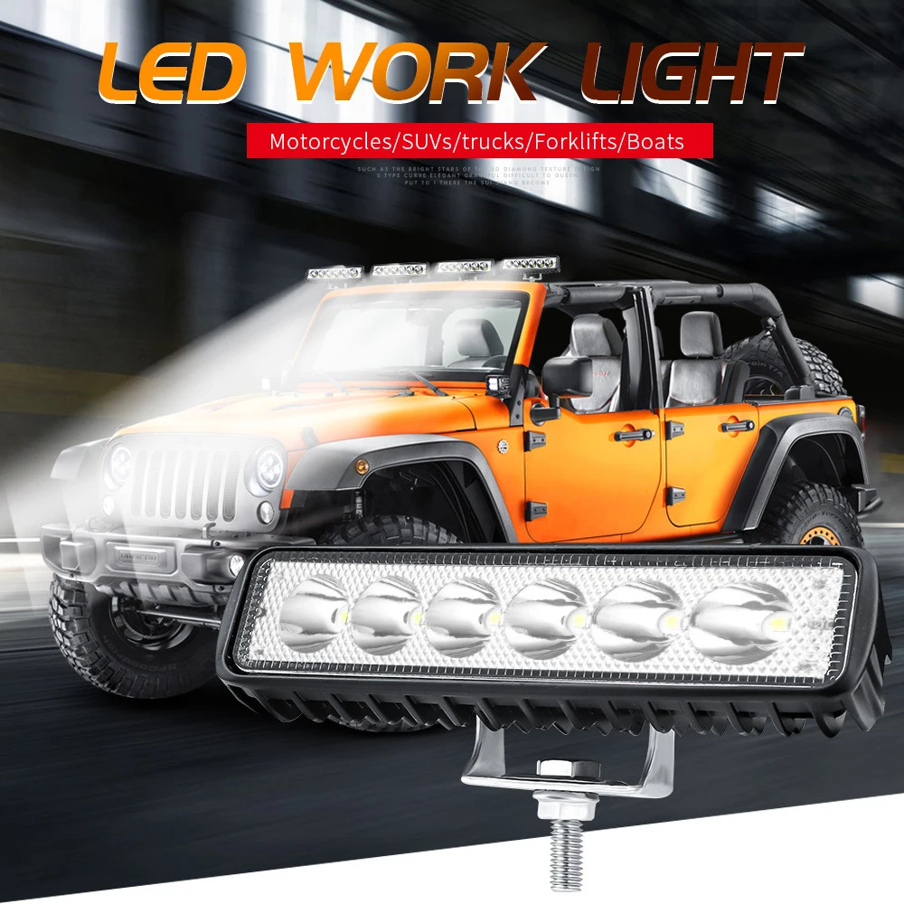 

18w Bar Shape 60 Degree LED Work Light Flood Beam Lamp Driving Light Jeep Off-road Sand Rail Suv MotorbikeFog Lamp Day Light