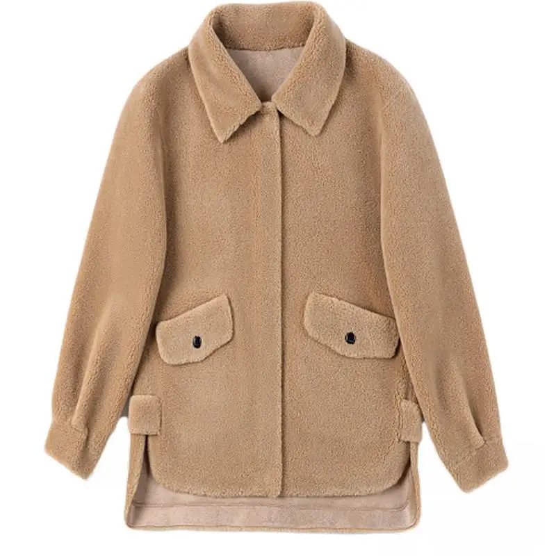 Новинка года, женская зимняя короткая меховая накидка из натуральной овечьей шерсти, женская теплая замшевая подкладка, шерстяное пальто Hiver K307
