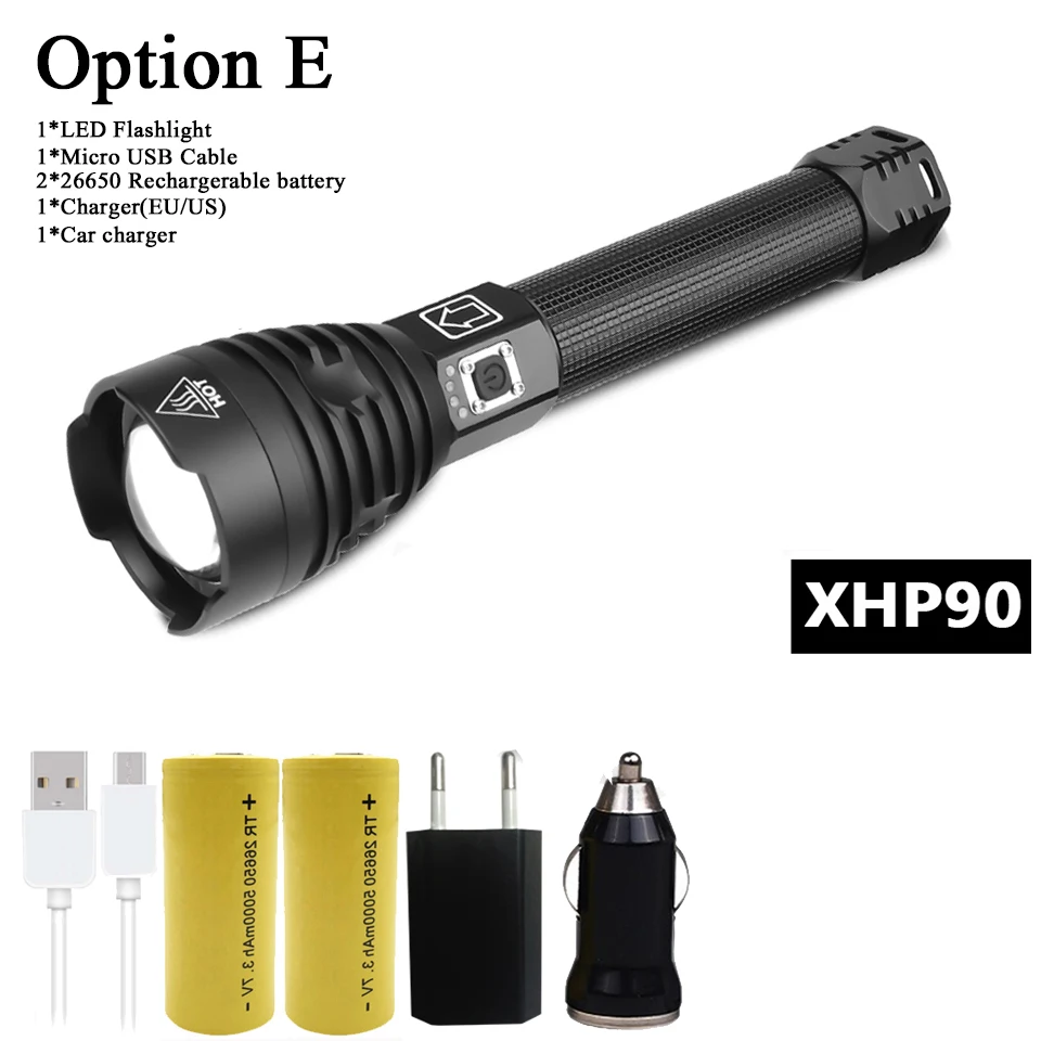 OptionE Z35 XHP90 светодиодный светильник, мощный фонарь с зумом, usb, ярче, чем xhp70.2, походный уличный светильник, перезаряжаемый аккумулятор 18650/26650 - Испускаемый цвет: OptionE
