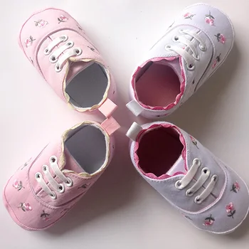 

New Baby Shoes Infant Toddler Girls Flower Embroidery Slip-on Pre Walker Shoes