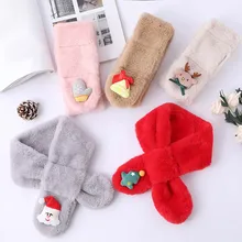 Зимний милый детский шарф, шарфы для мальчиков и девочек, шарф с воротником из искусственного меха кролика, рождественские подарки