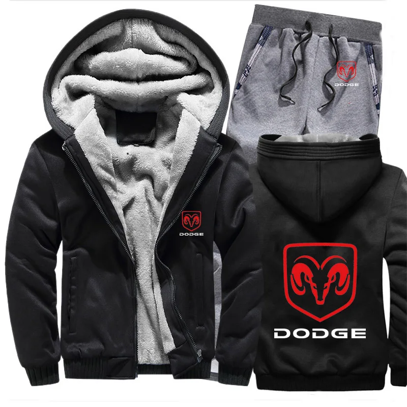 Зимние толстовки для мужчин Dodge с логотипом автомобиля, мужские толстовки с капюшоном, костюм из плотного теплого флиса и хлопка, спортивный костюм на молнии, мужская куртка+ штаны, комплекты из 2 предметов - Цвет: 812