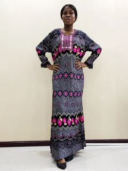 

Africa Embroidery Retro Long-sleeved Maroon Dashiki Dress for Lady