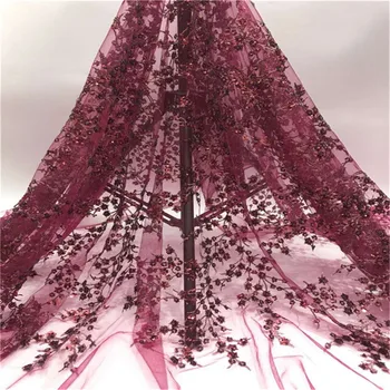 

African Lace Fabric 2019 High Quality Lace Fabric French red 3d Sequins Net Tulle Fabrics Nigerian Laces For Wedding Dress