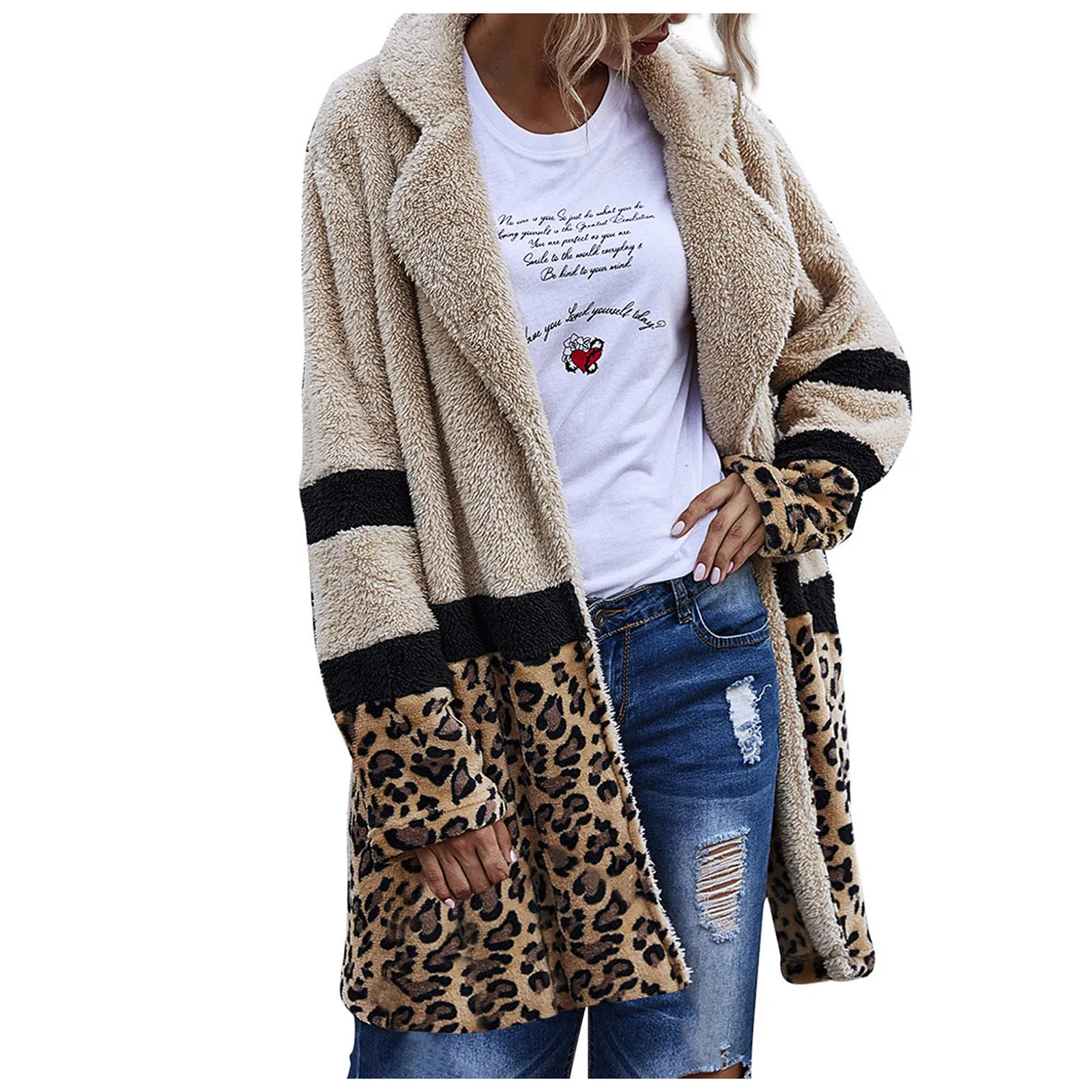 Fashion Leopard Print Faux Fur Coat Long Sleeve Turn Down Collar Plush Jacket Winter Coat Women Teddy Coat Fourrure Femme#G3 1