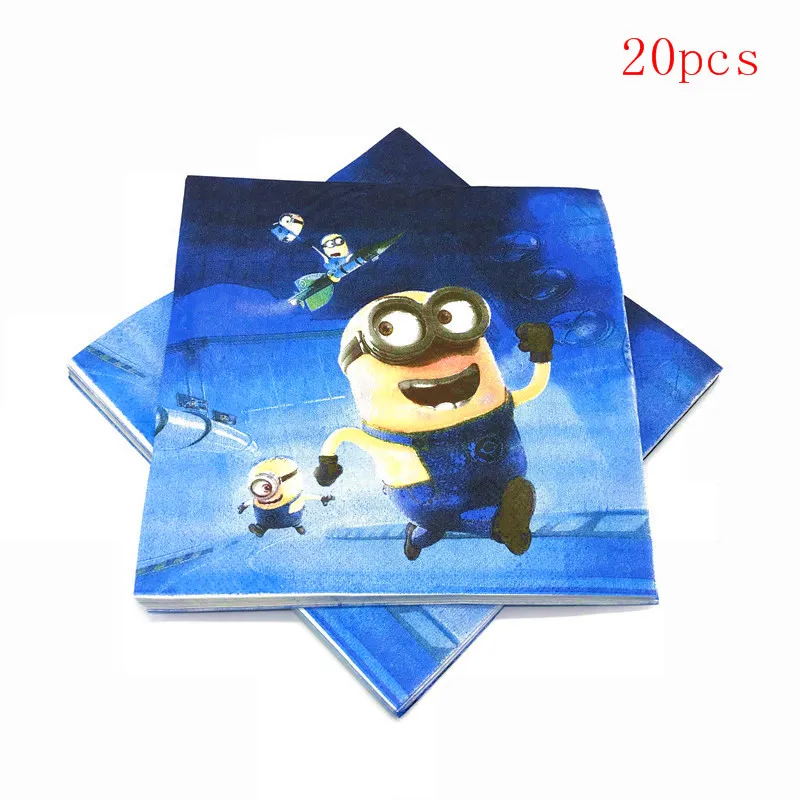 napkins-20pcs Миньон тема Мультяшные игрушки для дня рождения Наборы украшений одноразовая посуда пластины салфетки баннер выдувной Рог украшения принадлежности - Цвет: napkins-20pcs