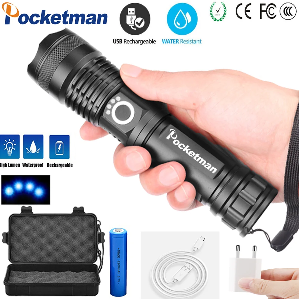 

Most Powerful Lamp xhp50.2 5 Modes Rechargeable USB Zoomable led Torch use 18650 or 26650 battery for Camping hunting outdoor