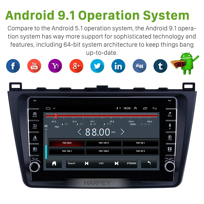 Harfey 2din Android 9,1 ram 2G Авторадио gps навигация для Mazda 6 Rui wing 2008- Автомобильный мультимедийный плеер 9 дюймов сенсорный экран