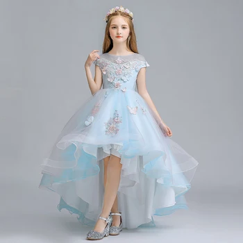 

Light Blue Lace Appliques Girl Party Dress Long Dress Flower Girl Dress for Wedding Baptism Kids First Communion Princess Gown
