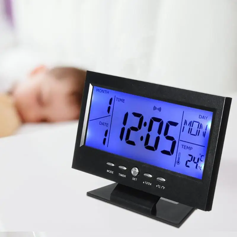 Lcd будильник с голосовым управлением часы Креативный термометр гигрометр Погода вечный календарь Повтор Подсветка цифровое украшение