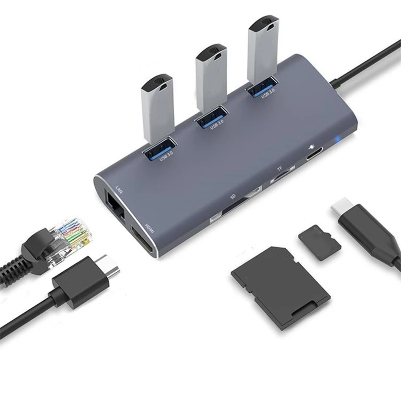 Концентратор USB Type C USB-C к HDMI 4K Gigabit Ethernet RJ45 USB 3,0 SD TF кардридер PD сплиттер адаптер для MacBook Air Pro
