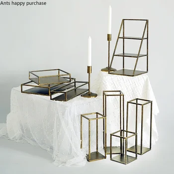 

Rectangular Storage Tray Golden Cake Plate Candle Holders Jewelry Rack Dessert Plate Decoration Decorative Frame Desktop Shelf