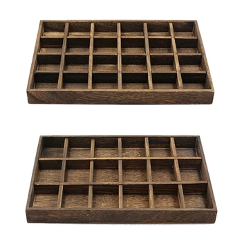 

2pcs Wooden Jewellery Organizer Bangle Earrings Choker Necklaces Pendants Storage Vintage Plate - 24 Grid & 18 Grid